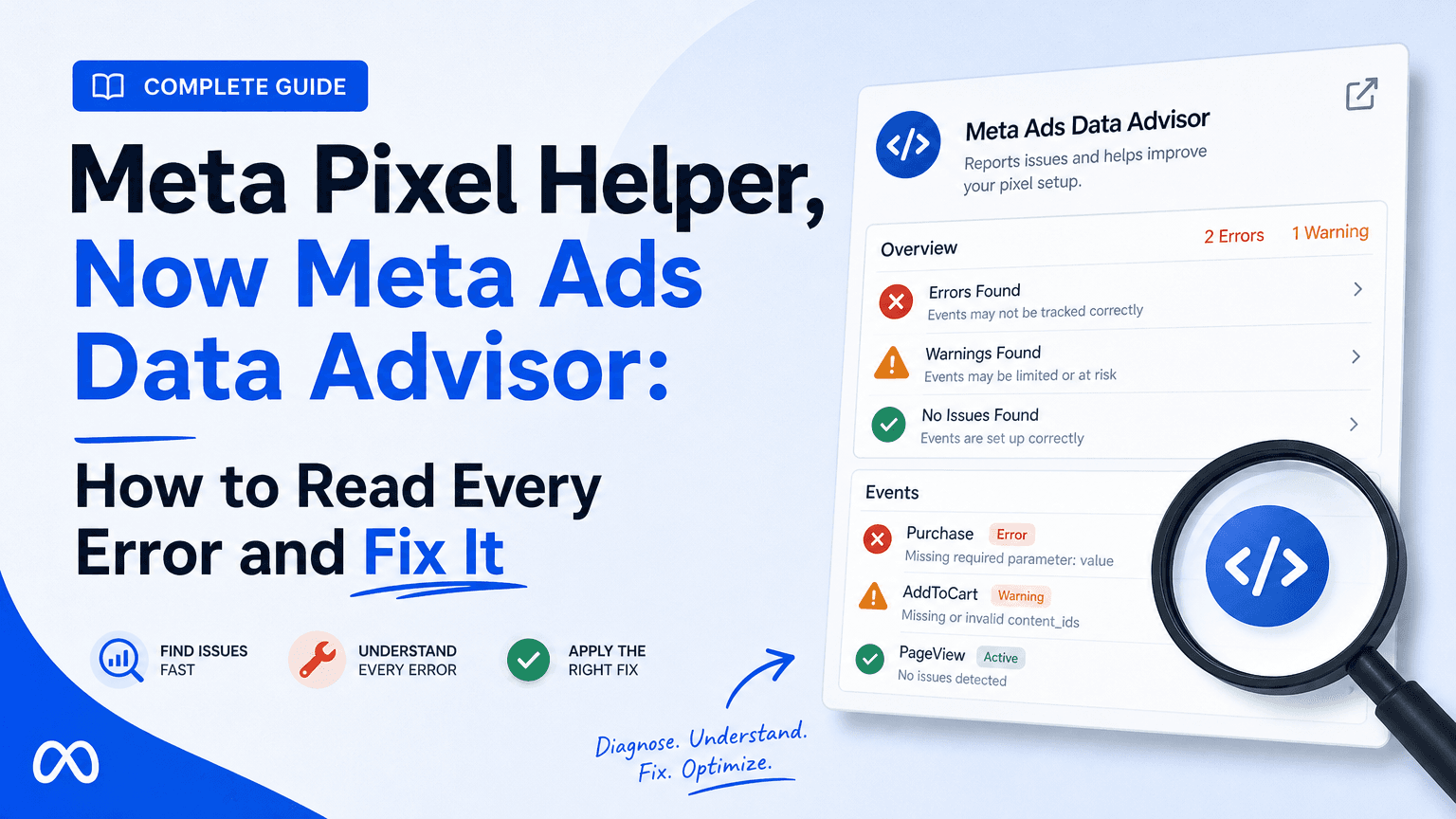 Meta Pixel Helper, Now Meta Ads Data Advisor: How to Read Every Error and Fix It